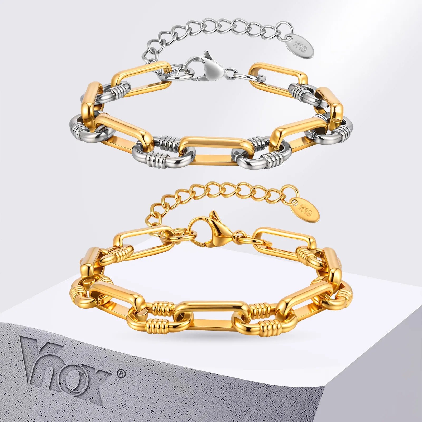 Vnox Classic Paperclip Chain Bracelet For Women Stainless Steel Gold Color Never Fade Charm Bracelet Girls Jewelry Birthday Gift