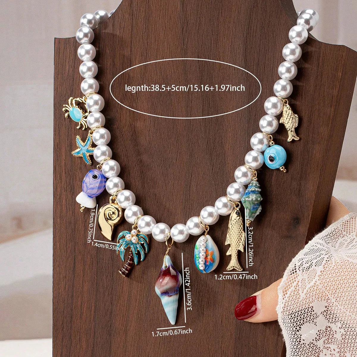 Summer Beach Vacation Sea Star Conch Shell Pendant Pearl Women's Short Necklace