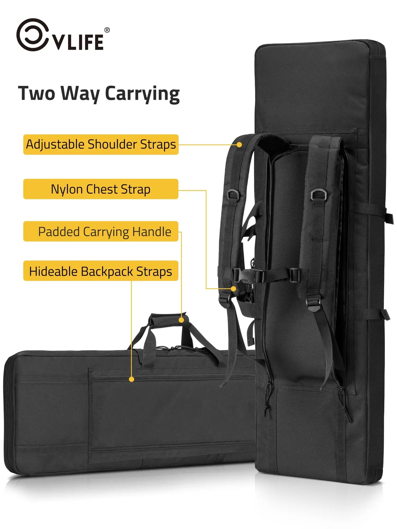42 Double Soft Rifle Case Tactical Long Gun Bag Storage Transportation Backpack Outdoor Hunting Shooting Range Black
