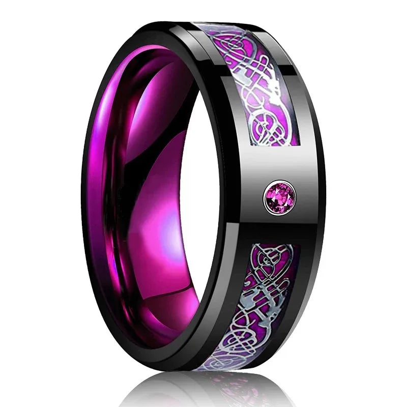 Trendy 8mm Men Frosted Stainless Steel Rings Silver Color Brushed Groove Beveled Edge Engagement Rings For Men Wedding Jewelry