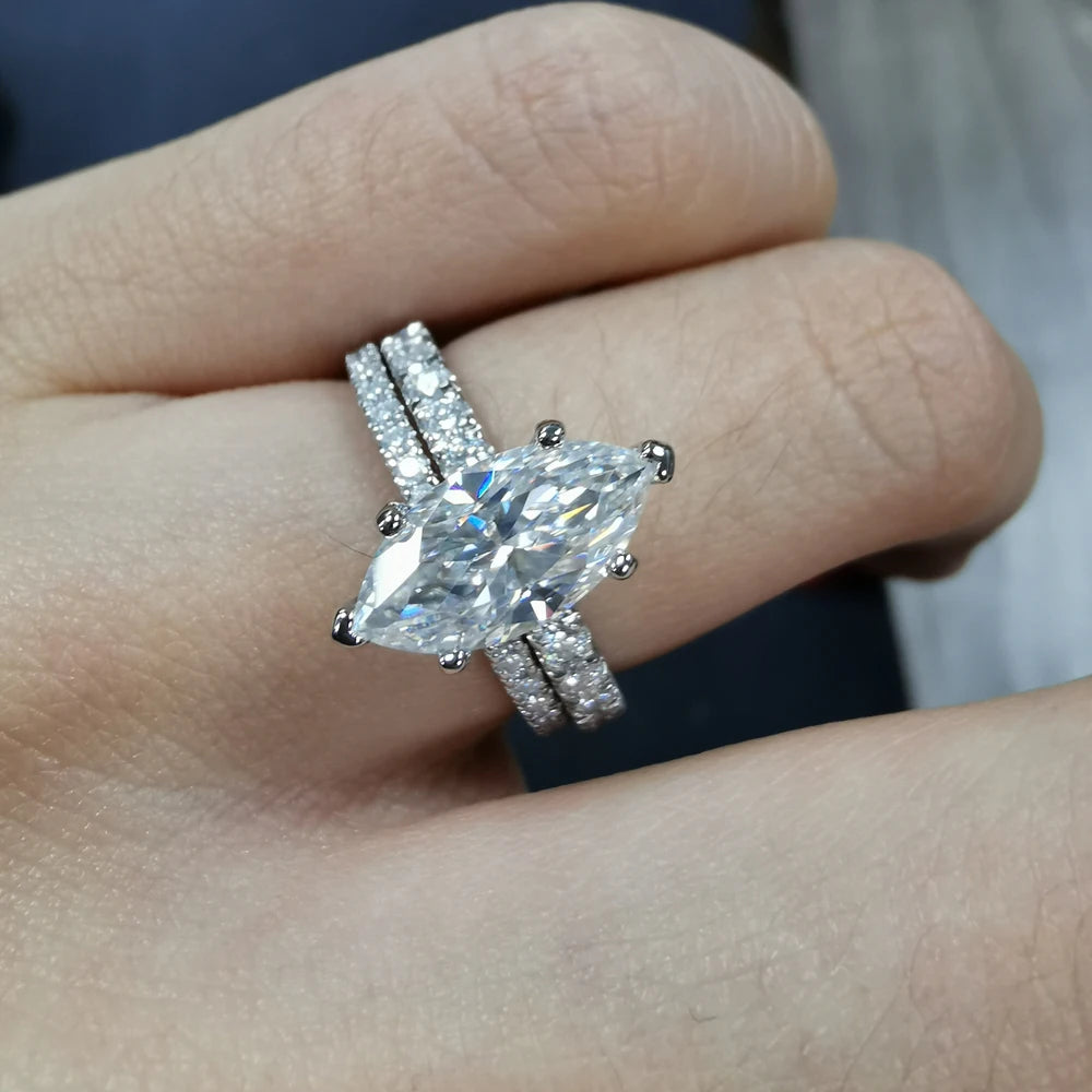 Serenity 2ct Marquise Cut D Color Moissanite Rings for Women Wedding Bridal 100% S925 Sterling Silver Eternity Rings Plated 18K