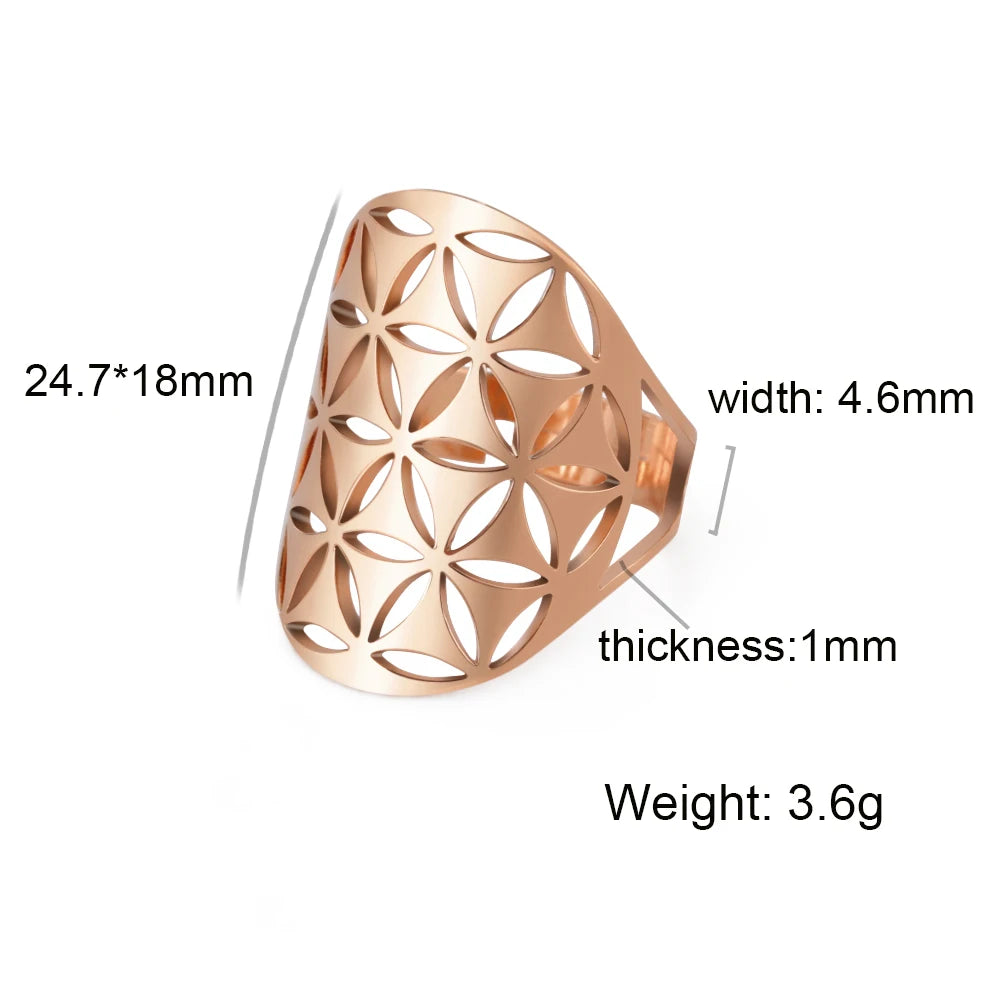 Unift Scared Geometry Flower of Life Ring Adjustable Stainless Steel Ring Men Women Accessories Vintage Filigree Viking Jewelry - Madeinsea©