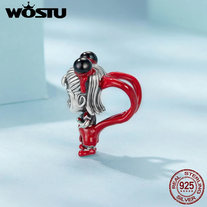 WOSTU 925 Sterling Silver Nezha Charm Little Sun Wukong Beads Red Heart Sword Charm for Woman Fit Bracelet Fine Jewelry DIY