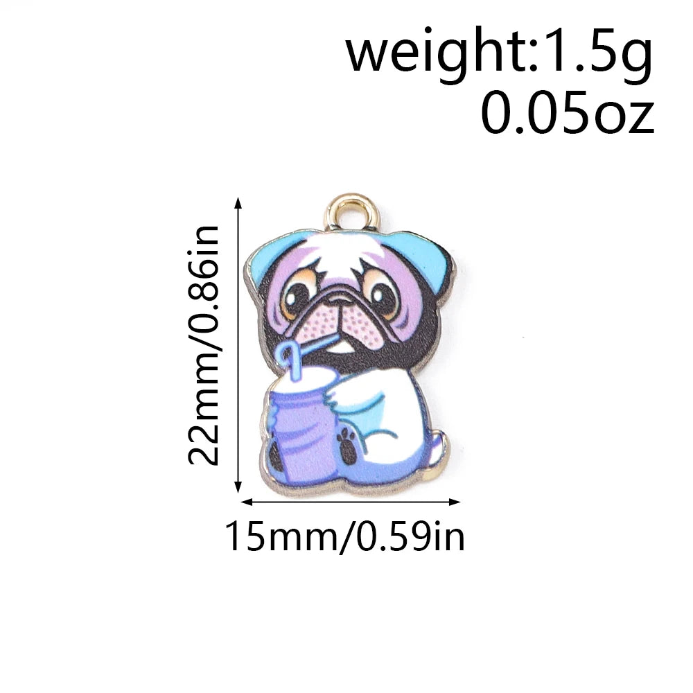 Leslie 10pcs New Cartoon Animal Dog Charms Enamel Metal Book Drinking Dog Pendants For Women DIY Necklace Earrings Jewelry Gifts