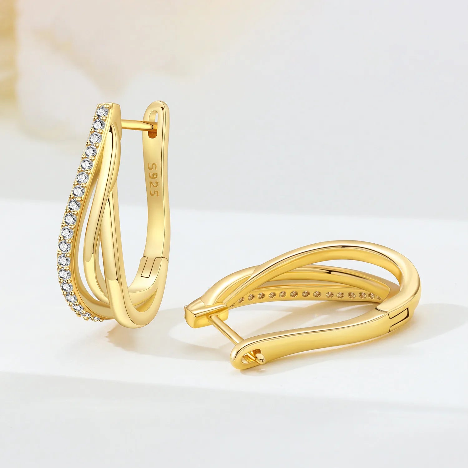 PANPOKI S925 Sterling Silver Golden Three Circle Design Earrings Hoop Earrings For Women Jewelry Original Party Trendy Gifts