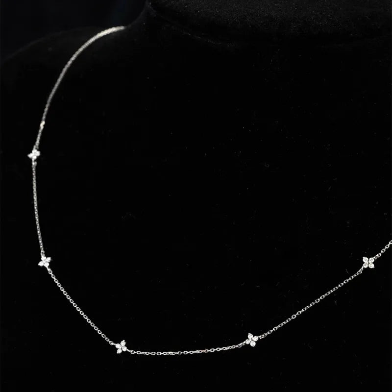 Halskette mit Blumenmotiv und funkelndem Zirkonia, 925er Sterlingsilber, vergoldet, 18 Karat, für Damen, exquisiter Partyschmuck, Geschenke