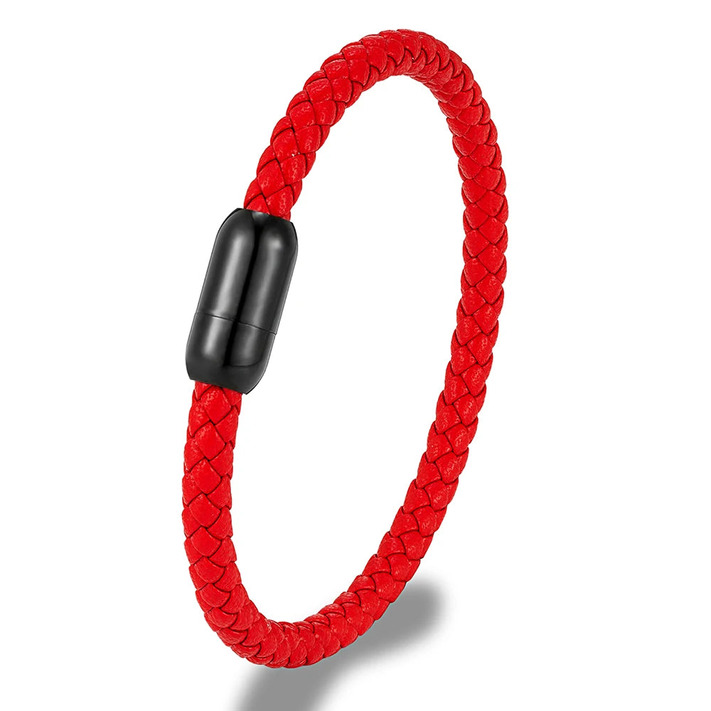 MKENDN Classic Men Leather Bracelet Woven Braided Leather Bracelets For Women Black Stainless Steel Jewelry Charm bangle