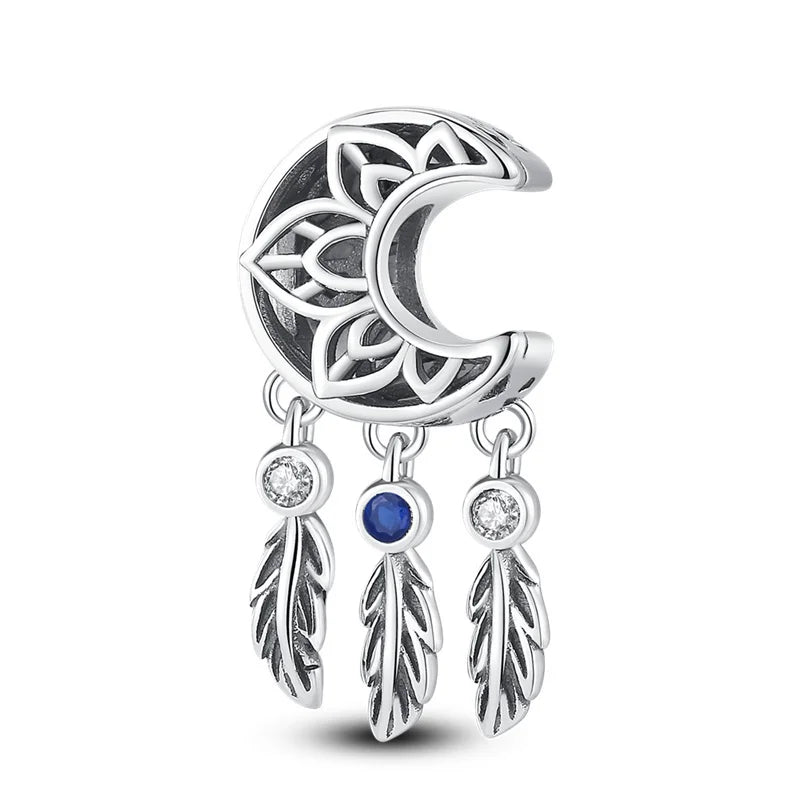 Dreamcatcher Series - Original Genuine 925 Sterling Silver Zircon Moon Sun Charm Beads Suitable 3mm Bracelet DIY Making Pendant