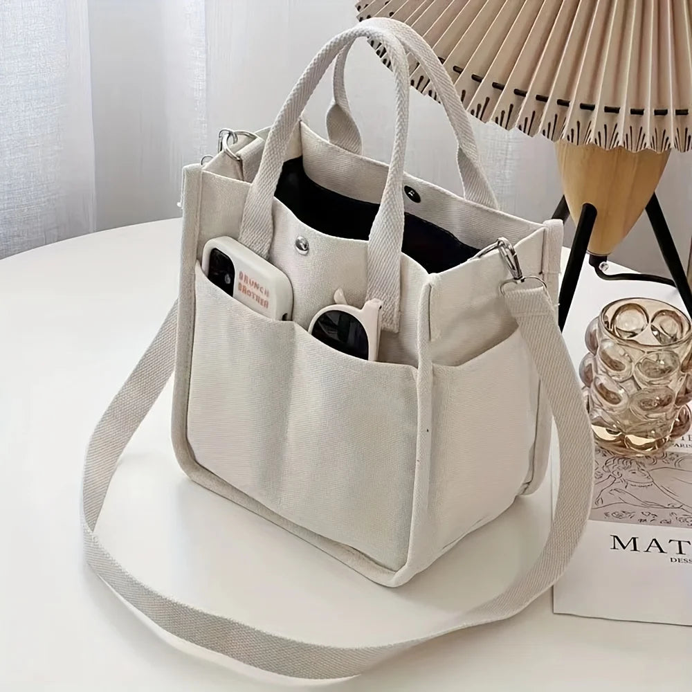 Small Canvas Tote Bag with Pockets Crossbody Bags for Women Cute Shoulder Purse Handbags Lunch Bag for Office Work - Madeinsea©