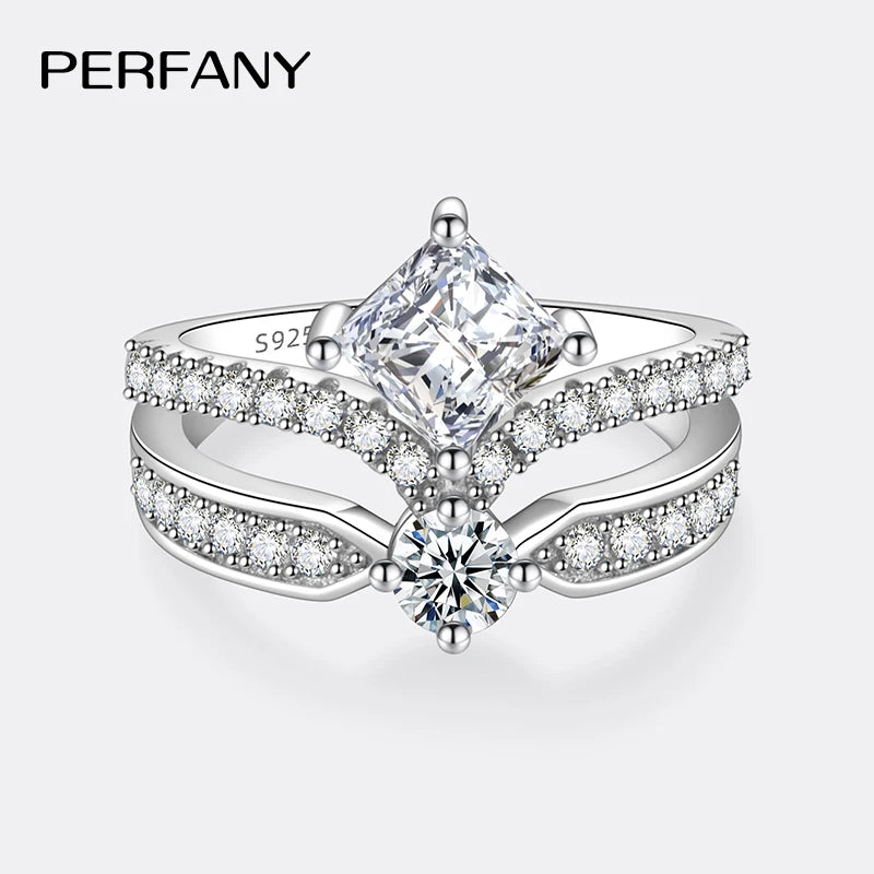 PERFANY 1.3CT Moissanite Ring for Women S925 Pure Silver Crown Double Layer Design Laboratory Diamond Wedding Luxury Jewelry - Madeinsea©