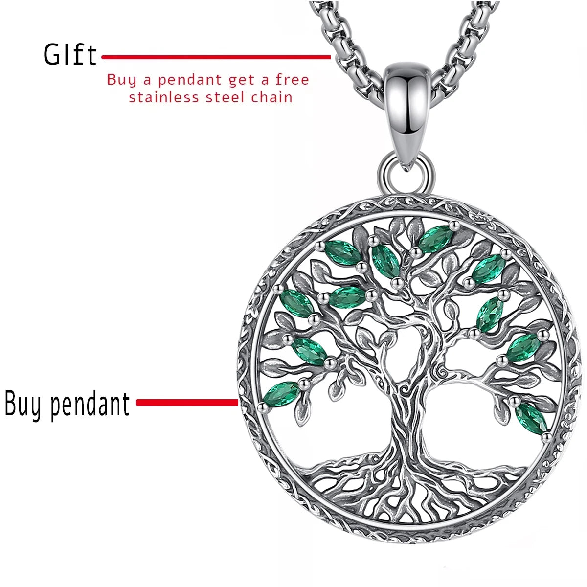 Eudora 925 Sterling Silver Tree of Life Necklace for Women Green Zircon Yggdrasil Pendant Tree Jewelry Gift for Mom and Grandma
