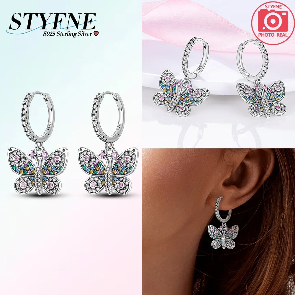 Earrings Woman 925 Silver Cherry Pear Apple Butterfly Sunflower Hoop Earrings for Women Engagement Birthday Fine Jewelry Gift