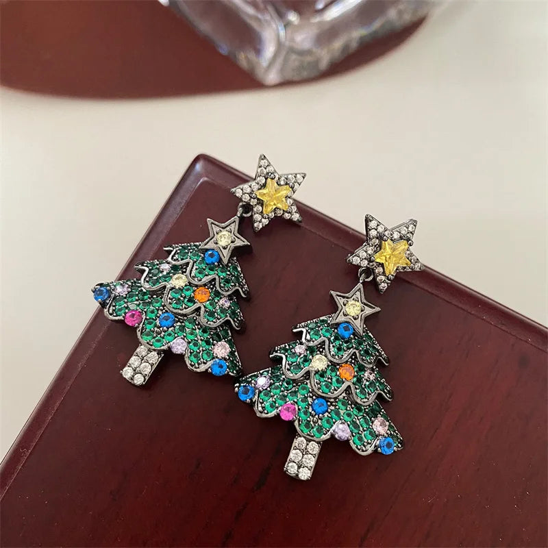 Fashion Christmas Tree Snowflake Earring For Women Santa Claus Bowknot Red Ball Asymmetric Tassel Earring New Year Festival Gift
