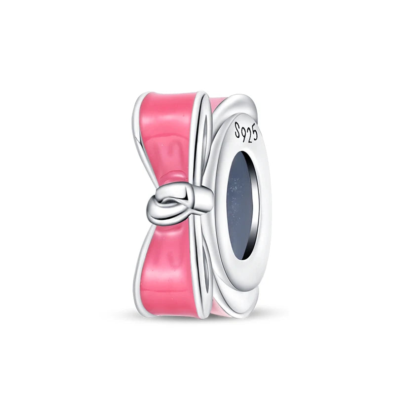 Charms 925 Silver Butterfly Flowers Colorful Zircon Silicone Spacer Beads Fit Pandach 925 Original Bracelets Fine DIY Jewelry