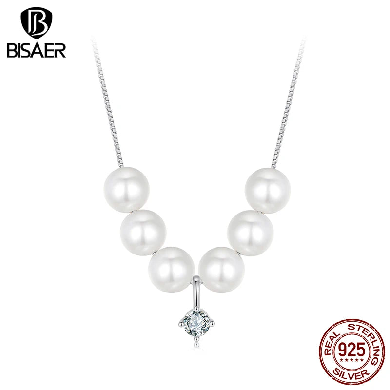 Collier BISAER Dancing Pearl Moissanite taillé en diamant de laboratoire plaqué argent sterling 925 chaîne en or blanc bijoux fins de mariage