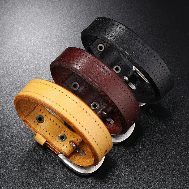 MKENDN Punk Style Genuine Leather Bracelet For Hand Wrist Wristband Men Woman Watch Strap Couple Jewelry Gift