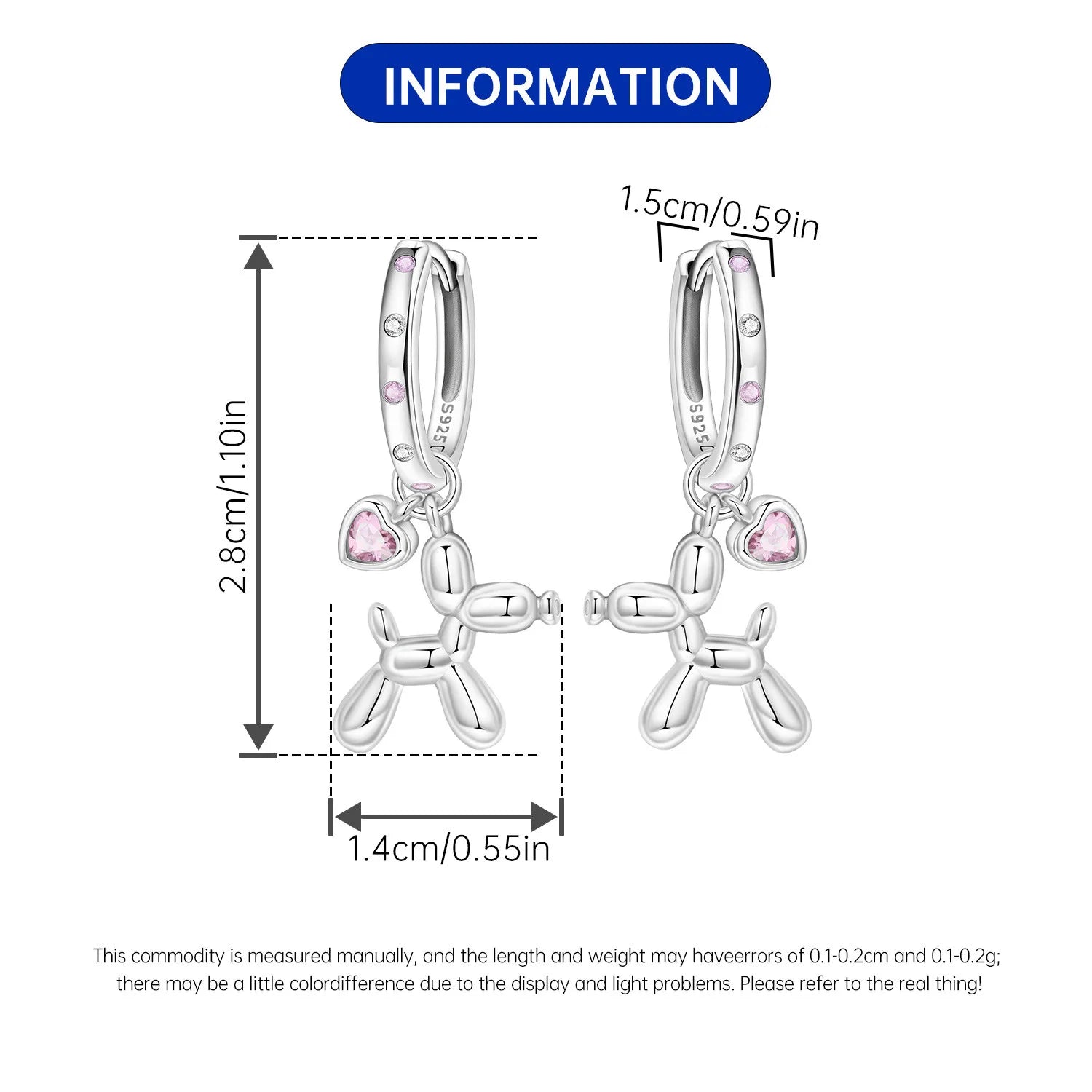 PANPOKI 925 Sterling Silver Pink Heart Balloon Dog Drop Earrings Women Earrings Birthday Party Fashion Jewelry Original Gifts