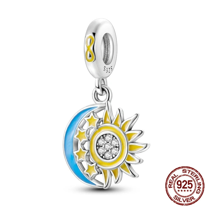 Breloque en argent sterling 925 représentant la lune, l'étoile, l'avion, l'espace, série bleue, compatible avec les bracelets Pandora originaux, bijoux à offrir