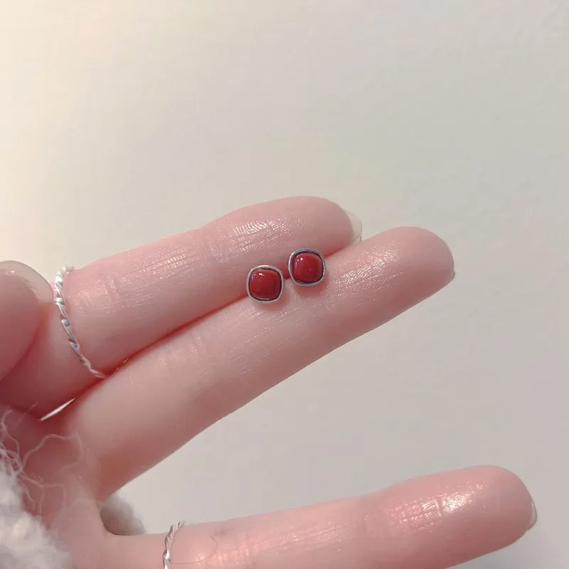 Buyee 925 Sterling Silber Kleiner Ohrstecker Natürlicher Roter Achat Stein Ohrring für Frauen Mädchen Mode Perle Feiner Schmuck Ohrring