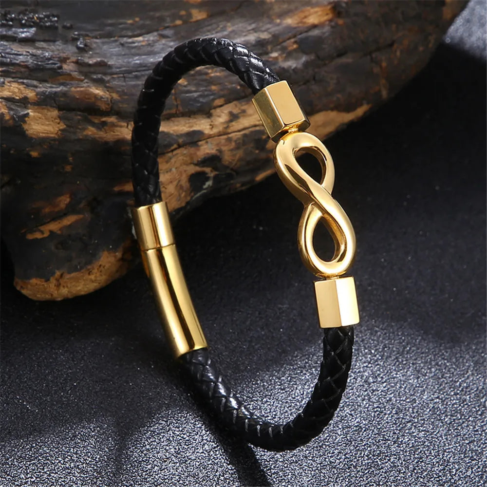 MKENDN Classic NO.8 Men Women Infinity Bracelet Woven Braided Leather Bracelets 316L Stainless Steel Jewelry Gifts - Madeinsea©