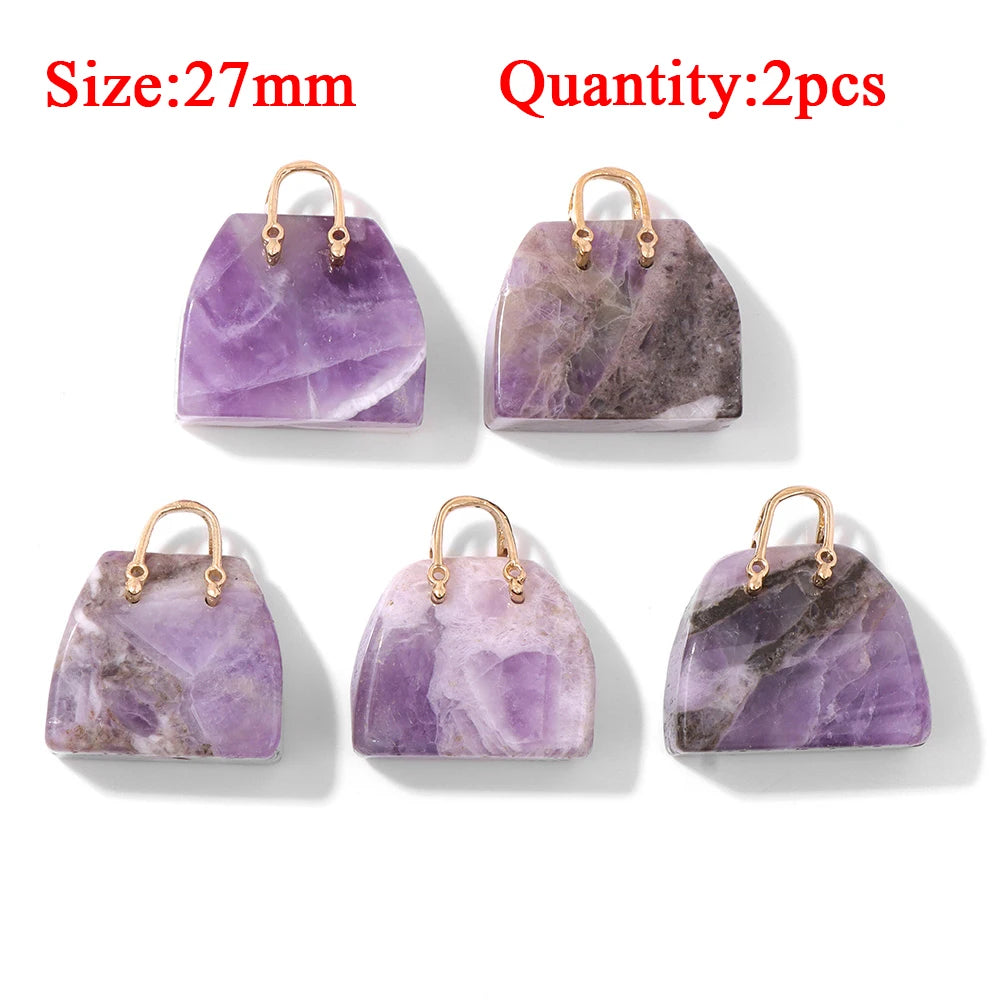 Wholesale Natural Amethyst Pendant Connector Reiki Hexagon Sun Bag Sun Stone Charm For Handmade Women Necklace Bracelet Jewelry