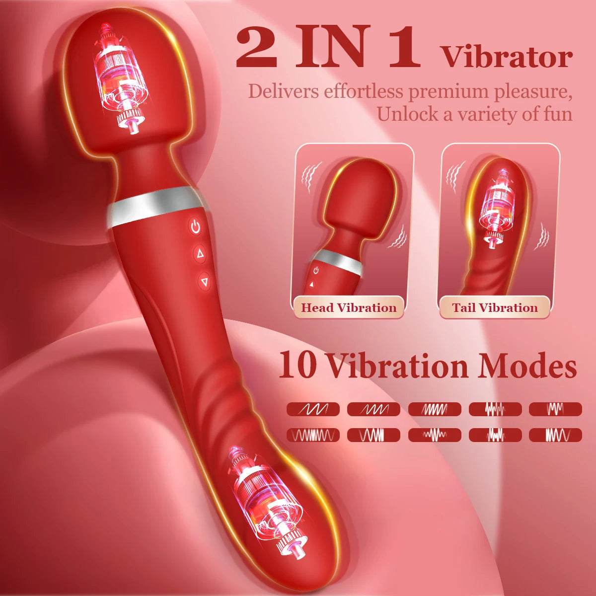 2-in-1-Vibrator-Dildo-Zauberstab für Frauen mit 10 Modi: Klitorisstimulator, G-Punkt-Massagegerät, Vaginalmassagegerät, Sexspielzeug für Erwachsene