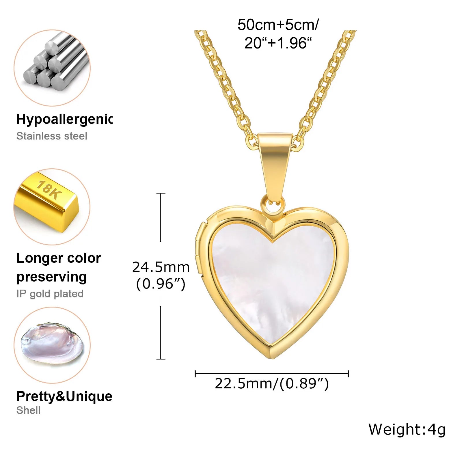 Vnox Light Heart Locket Pendants for Women Men Openable Photo Frame Glossy Stainless Steel Necklaces Family Love Collar