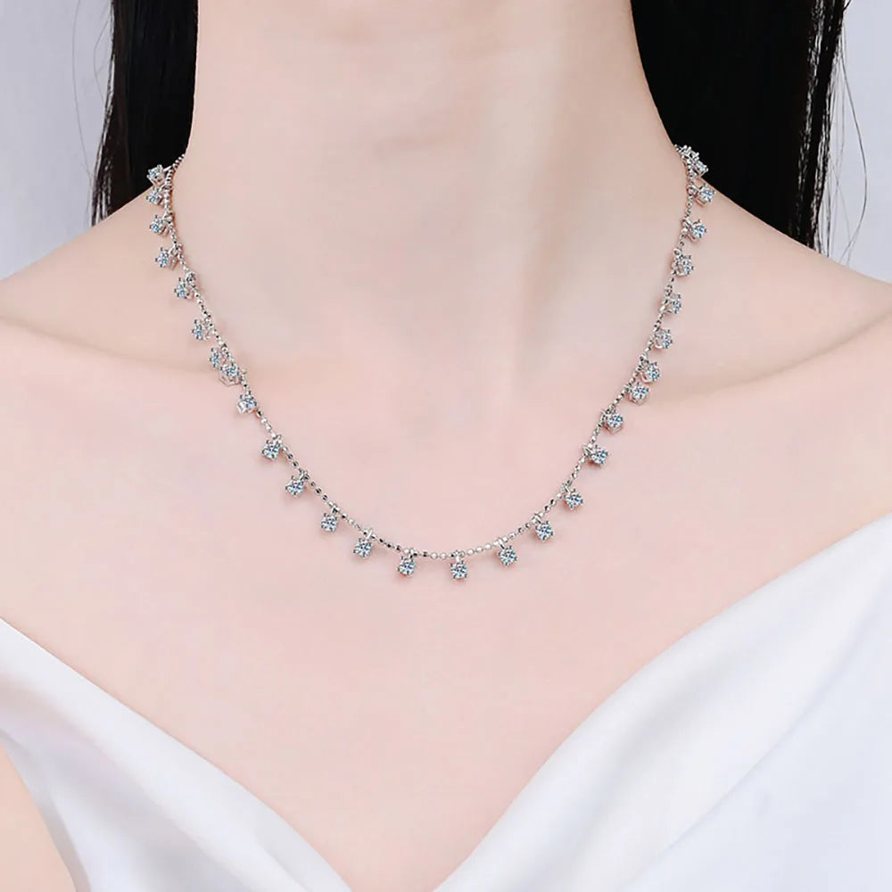 Serenity 3mm 4mm D Color Moissanite Necklace For Women Gift 100% S925 Sterling Silver Plated 18K Sparkling Gypsophila Neck Chain
