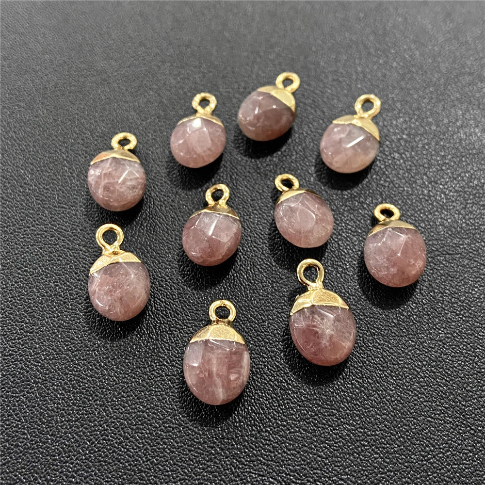 6x10mm Natural Faceted Oval Shape Stone Pendant Chalcedony Quartz Howlite Charms For Jewelry Making DIY Earring Accessories 5Pcs