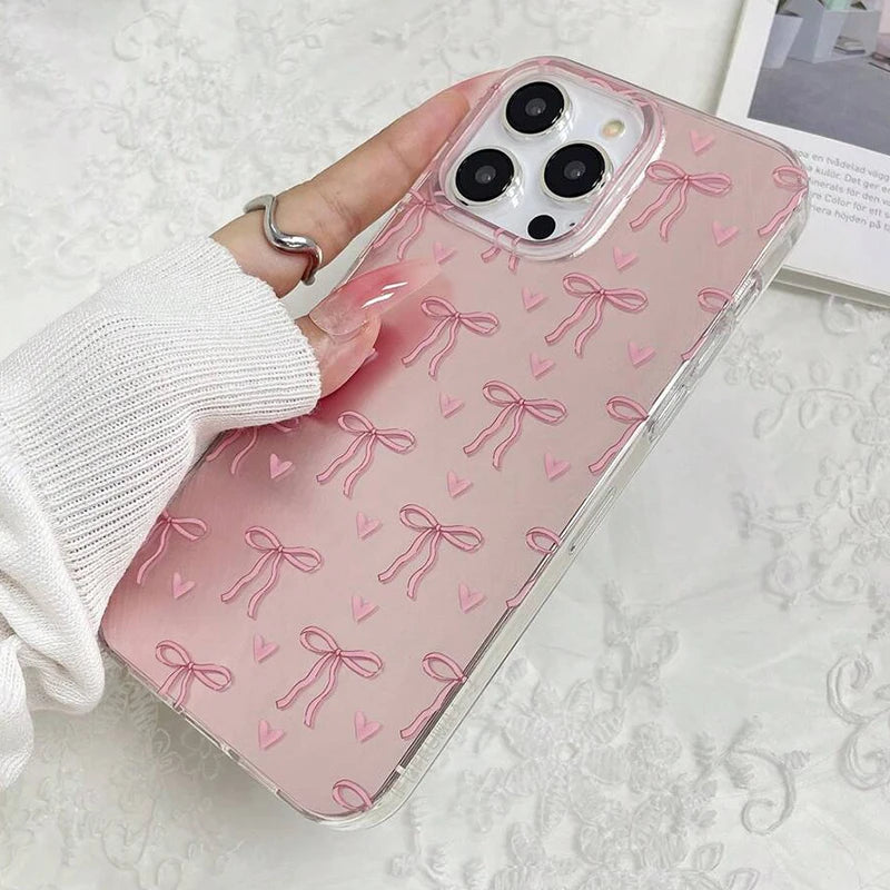 Case for iPhone 16 Fashionable Butterfly Bow Print Phone Cases for iPhone 15 14 13 12 11 Pro Max X XR XS 7 8 Plus SE2 16E Cover