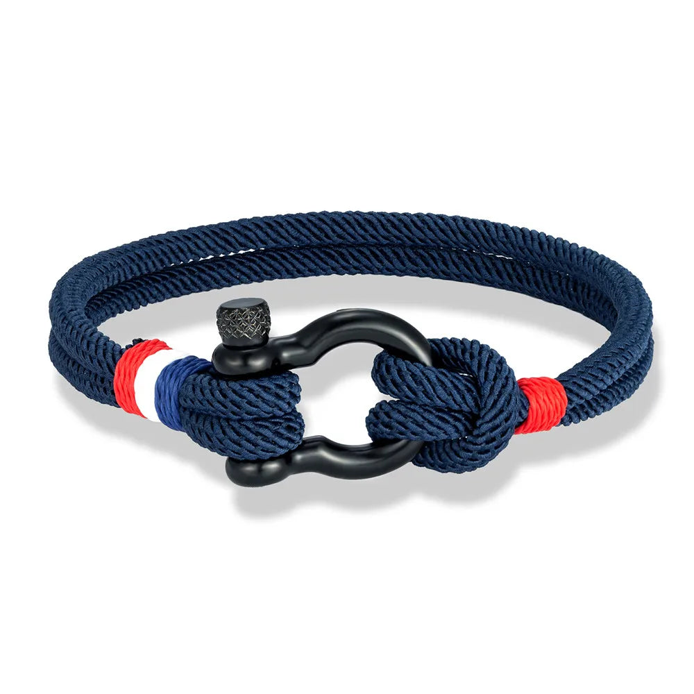 MKENDN New Black Stainless Steel Shackle Buckle Men Women Handmade Woven Double-Layer Design France Flag Couple Jewelry Gifts - Madeinsea©