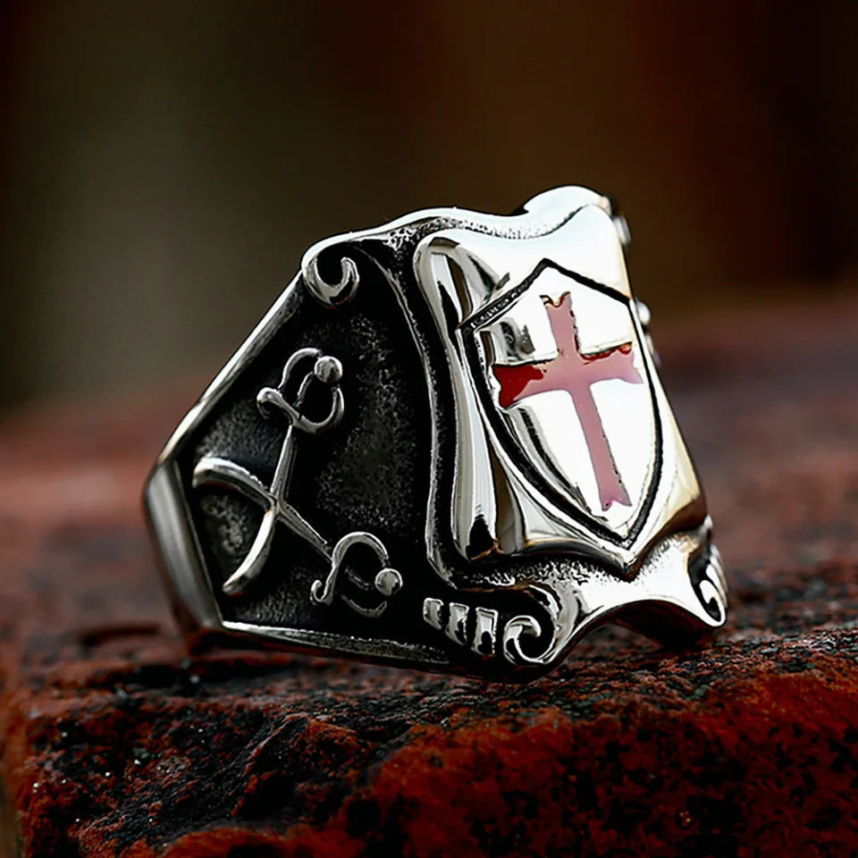 New Vintage Knights Templar Cross Shield Ring For Men 316L Stainless Steel Fashion Crusader Rings Amulet Jewelry Dropshipping