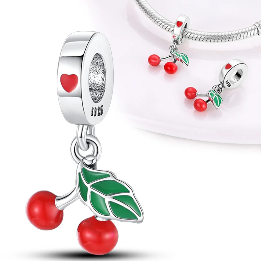 925 Silver Strawberry Pineapple Cherry Avocado Charm Pendant Beads  Fit Charm Original Bracelet for Women Jewelry Making