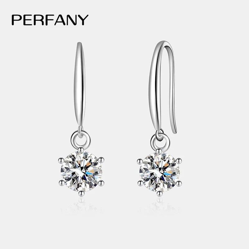 PERFANY 0.5/1CT Moissanite Drop Earring Women S925 Pure Silver Classic Six Claw Laboratory Diamond Fashion Wedding Jewelry - Madeinsea©