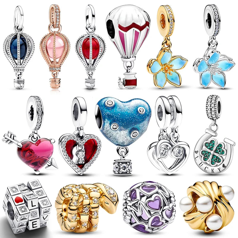 Charms 925 Originale Hot Air Balloons and Flowers Bead Fits Bracelet Necklace For Women Charm Silver 925 Luxury DIY Jewelry Gift