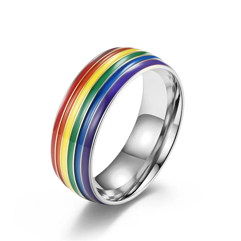 MKENDN Multicolor Men Women Rainbow Colorful LGBT Pulsera Ring Stainless Steel Wedding Band Lebian & Gay Rings Pride Gifts