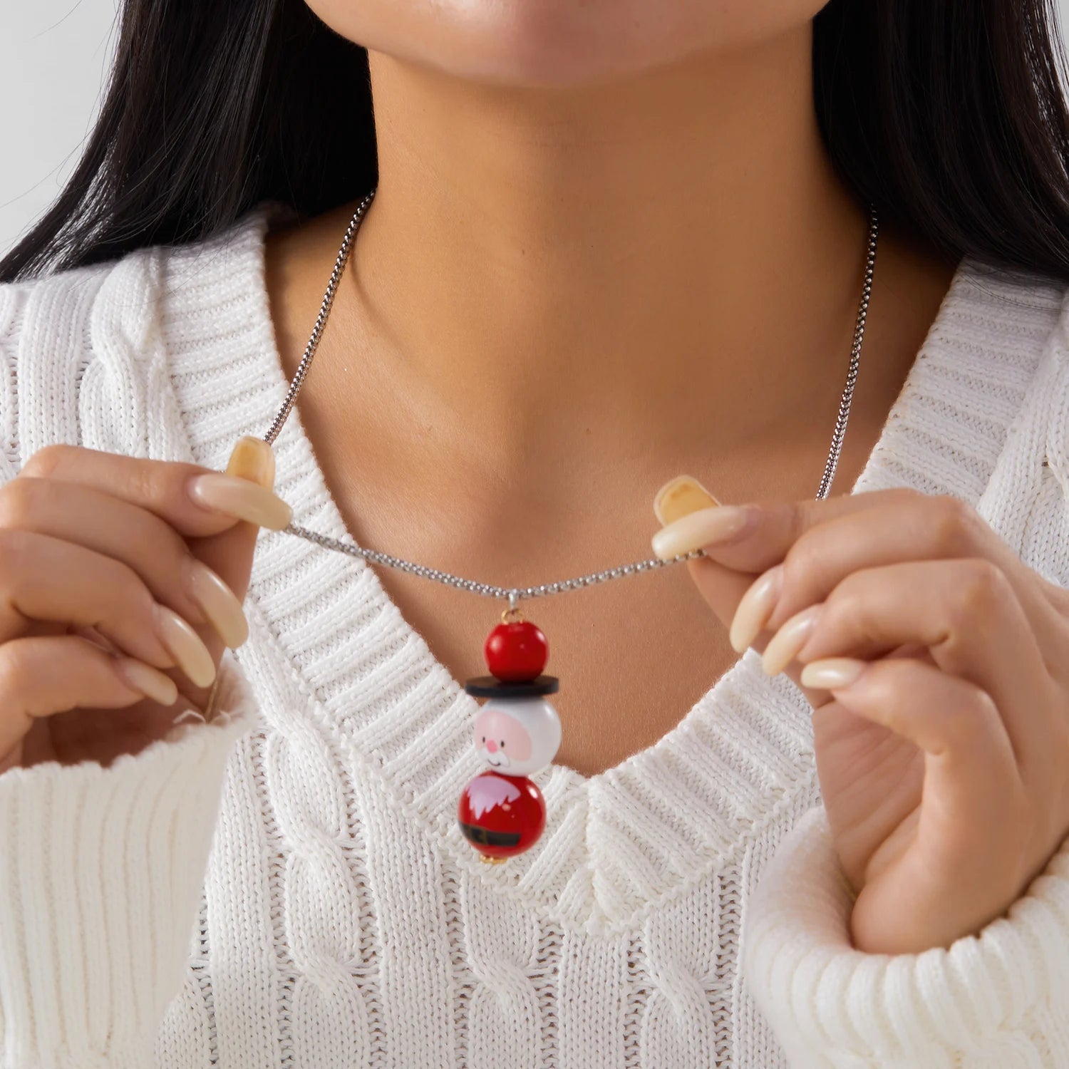 Trendy Christmas Necklace for Women Girls Cartoon Santa Claus Snowman Pendant Long Sweater Chain Choker Party New Year Gifts