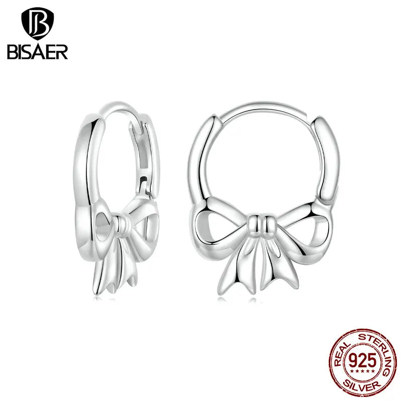 Boucles d'oreilles créoles en argent sterling 925 BISAER plaquées or blanc pour fête romantique de fille, mariage, bijoux fien, cadeau EFE1078
