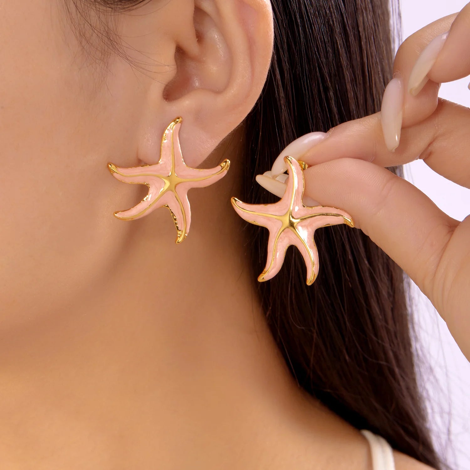Gold Color Stainless Steel Starfish Earrings For Women Fashion Pink Green Orange Enamel Stud Earring Girls Beach Charm Jewelry