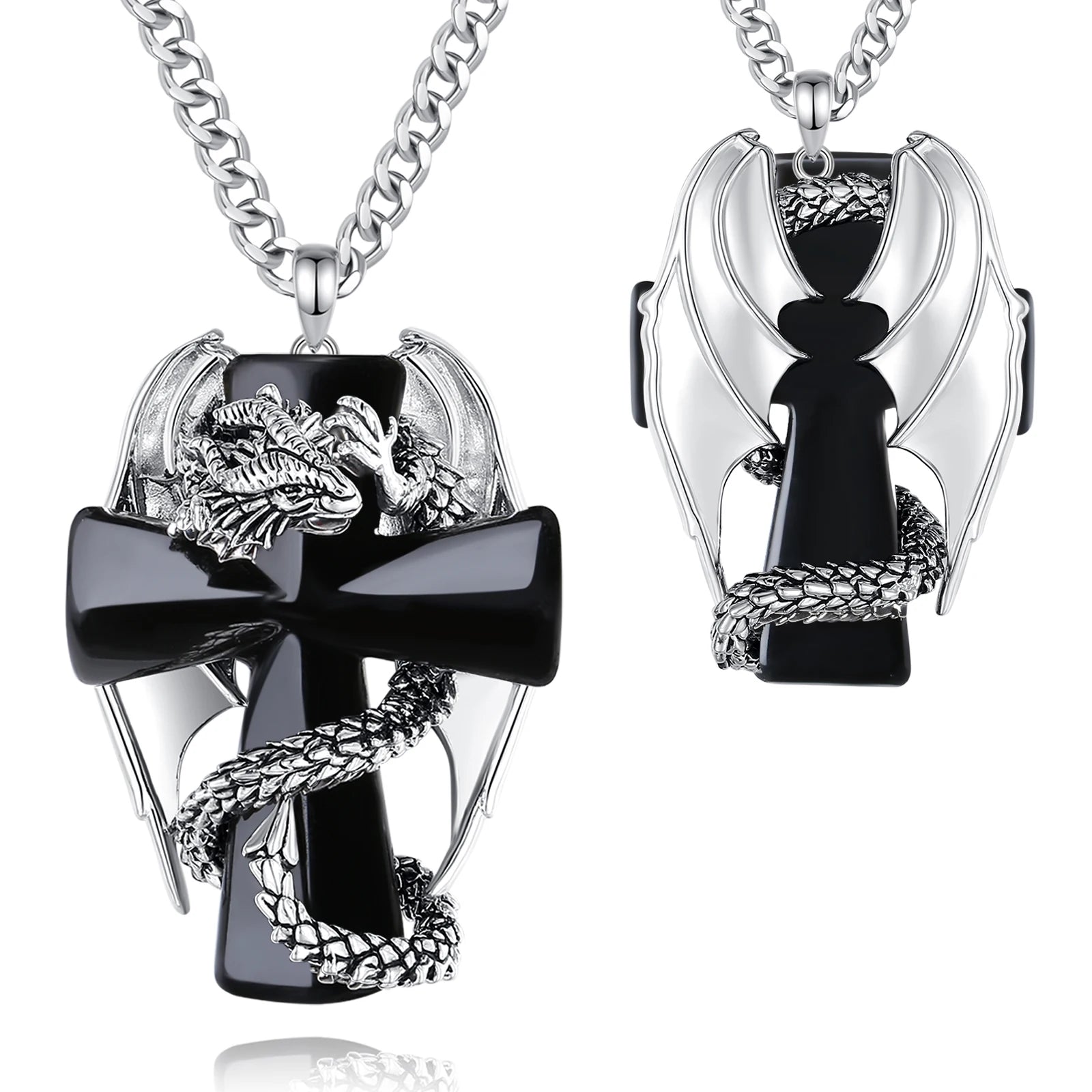 Eudora Dragon Twining Cross Obsidian Necklace Punk Natural Healing Stone Crystal Pendant Spiritual Jewelry Meditation Fine Gift