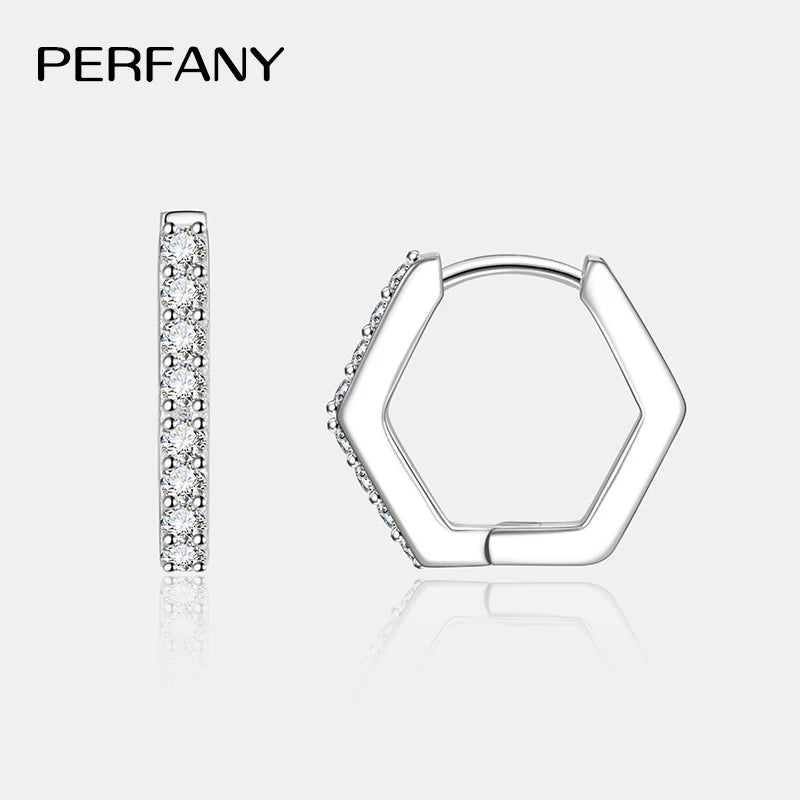PERFANY All Moissanite Hoop Earrings for Women S925 Pure Silver Hexagonal Design Laboratory Diamond Fashion Luxury Jewelry - Madeinsea©