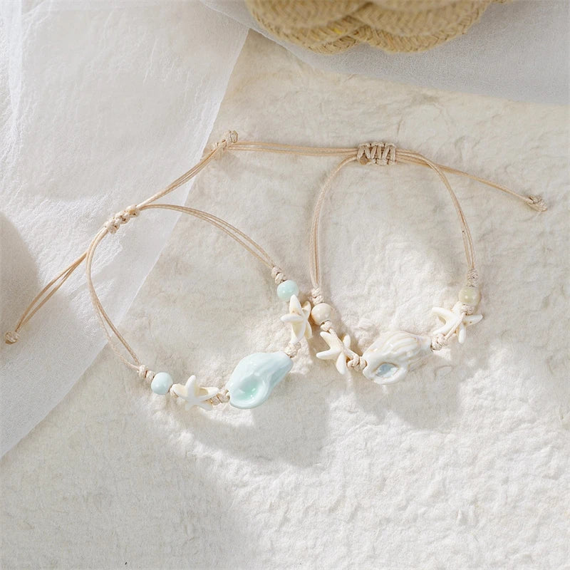 Bohemia Sea Turtle Bracelet For Women Starfish Seahorse Shell Pearl Adjustable Metal Chain Summer Beach Party Vacation Jewelry