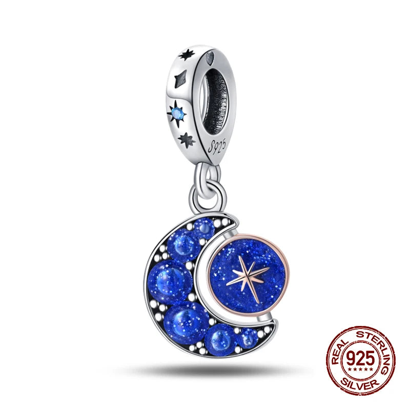 100% 925 Sterling Silver Sparkling Cat Moon Sun and Stars Charms Pendants Fit 3mm 925 Original Bracelets DIY Fine Jewelry