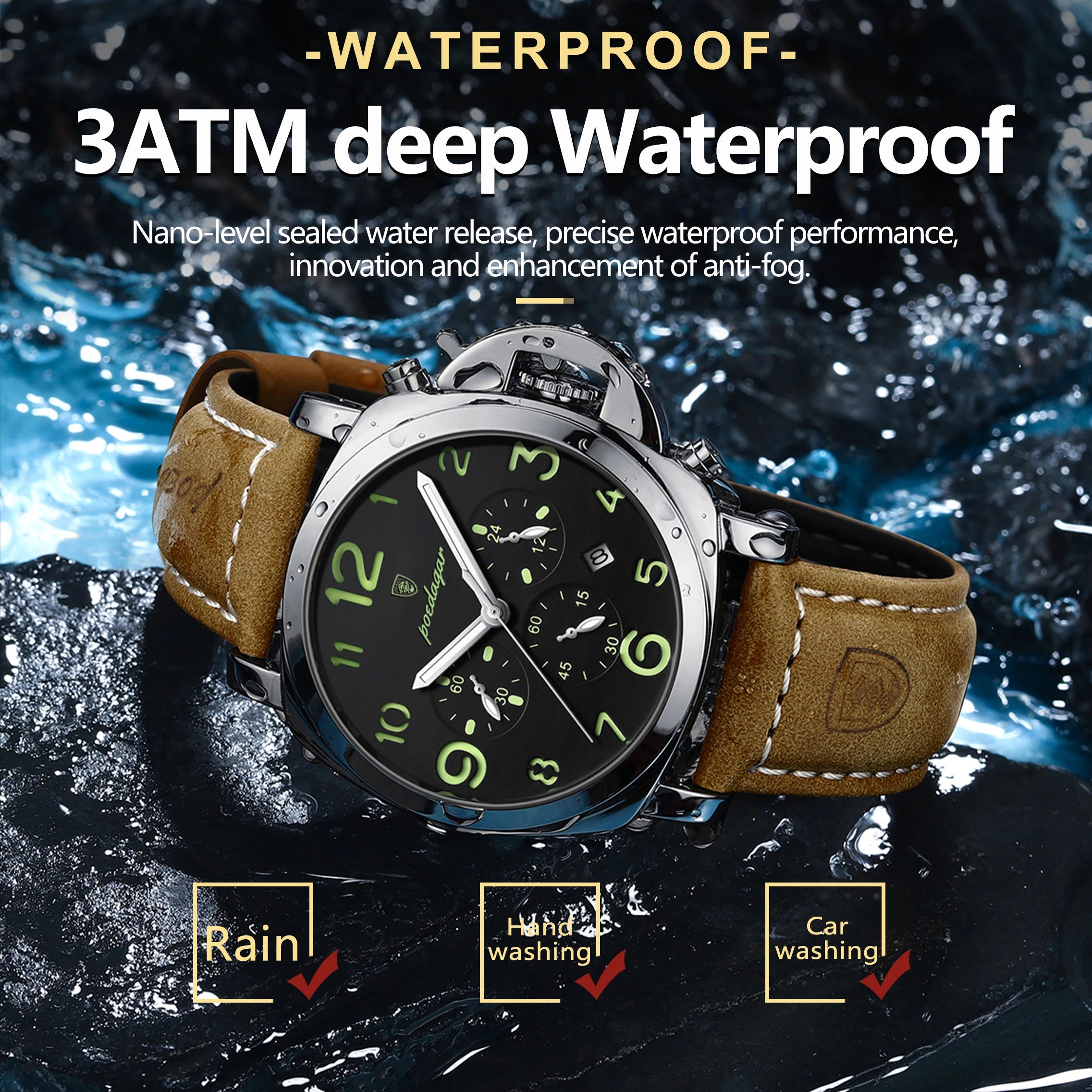 POEDAGAR Luxury Military Watch For Men Waterproof Luminous Leather Man Watch Quartz High Quality Men's Sports Watches Male Reloj - Madeinsea©