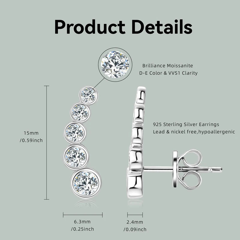 2025New OXTAO 925 Sterling Silver Round Cut Moissanite Ear Tragus Cartilage Helix Conch Lobe Piercing Earrings Jewelry for Women