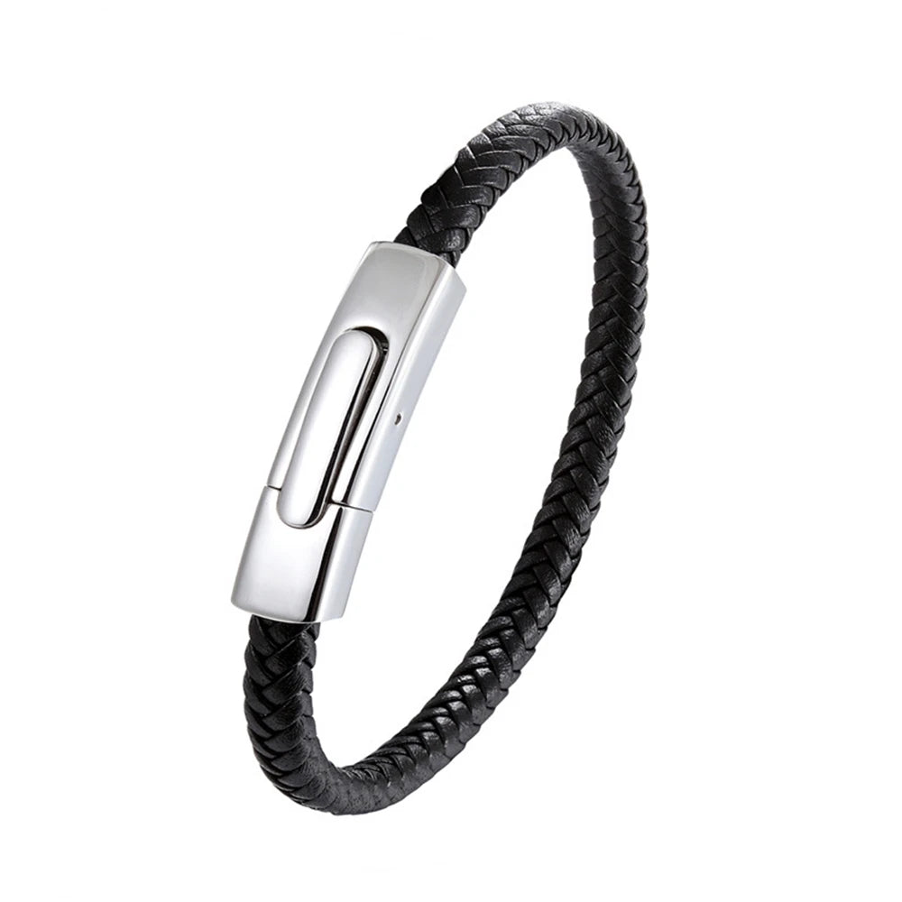 MKENDN Simple Classic Men Handmade Coffee Black Leather Braided Rope Man High Quality Stainless Steel Button Jewelry