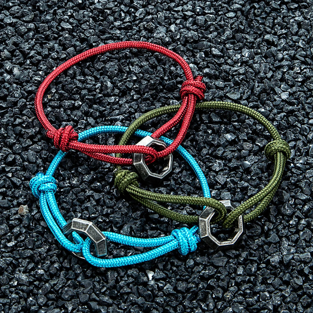 MKENDN New Mens Bracelet with Stainless Steel Rings Adjustable Rope Bracelet Men Women Waterproof Bracelet Gift For Himself