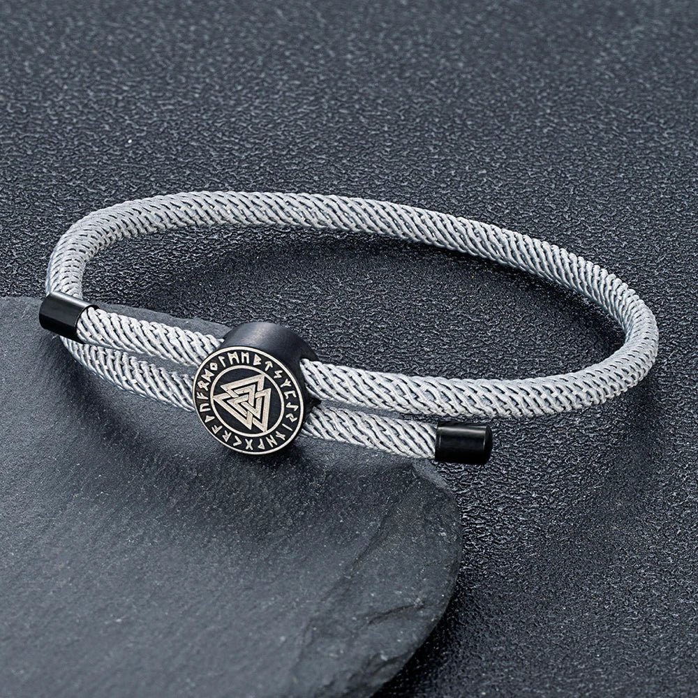 MKENDN 4mm Braided Rope Bracelet Unisex Waterproof Nordic Viking Compass Rune Almut Bangle with Emergency Contact ID Customize