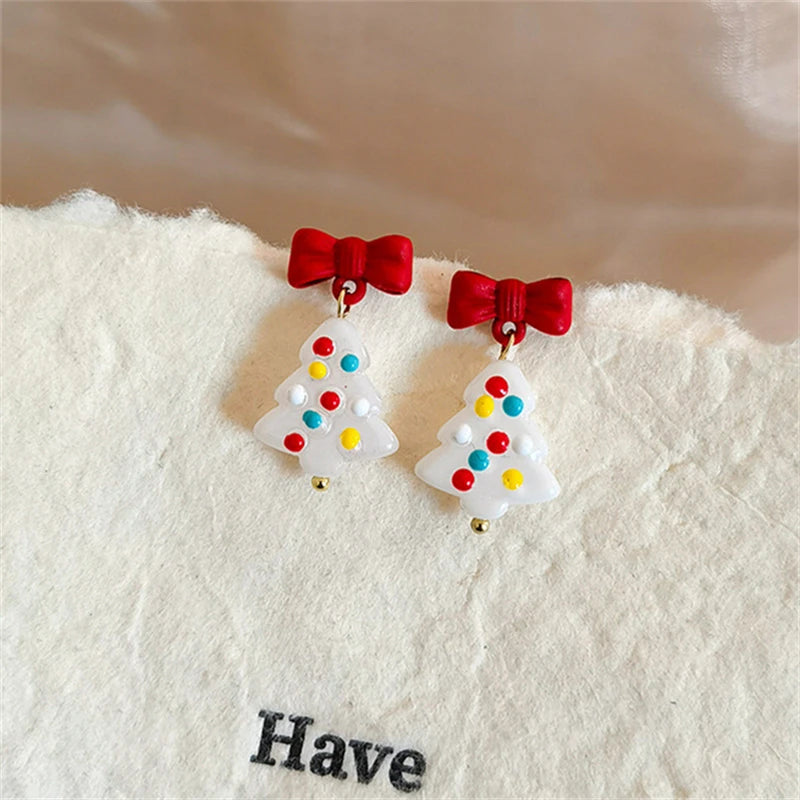 Lovely Zircon Snowflake Pearl Charm Earring For Women Christmas Flocking Hairball Bowknot Stud Earrings New Year Party Jewelry