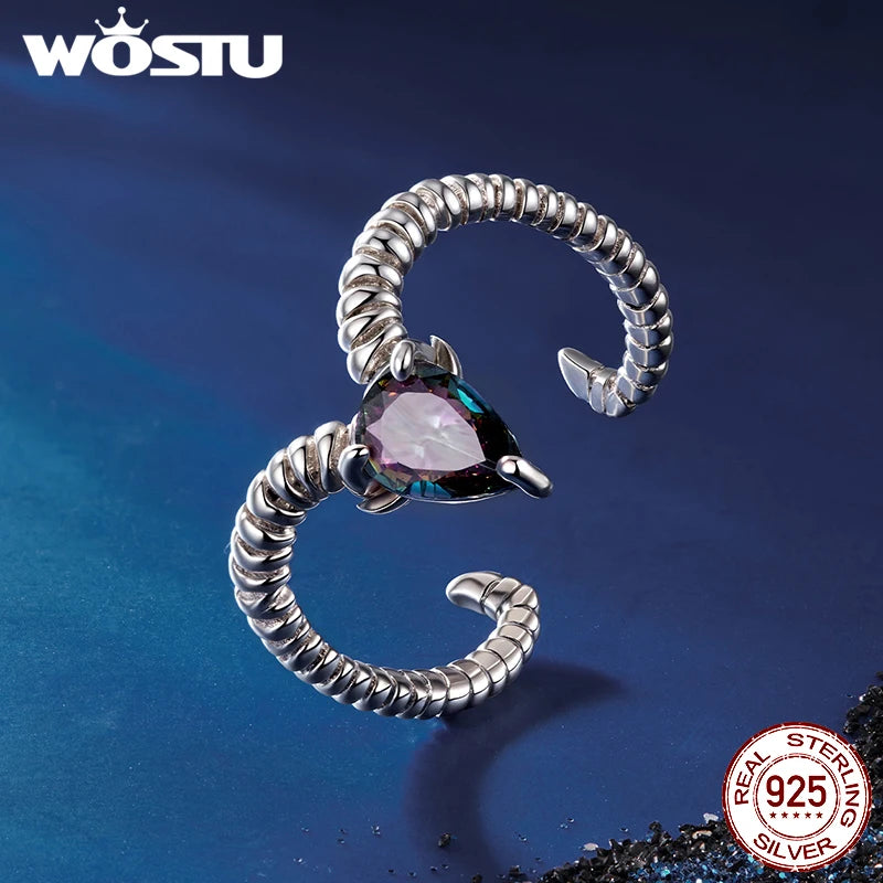 WOSTU 925 Sterling Silver Pisces Zodiac Open Ring Aries Sagittarius Cancer Lucky for Women Birthday Fine Jewelry Gift